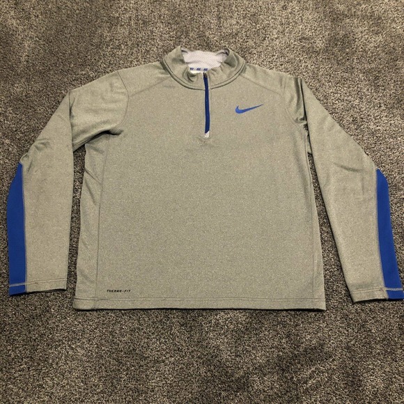 Nike Other - Nike Sweater Adult Medium Gray Blue Logo Therma Fit Quarter Zip Sweatshirt Mens
